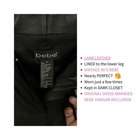 Bebe Vintage 100% Genuine Authentic Black Soft Leather Biker Pants Women Size 0 - Picture 3 of 5